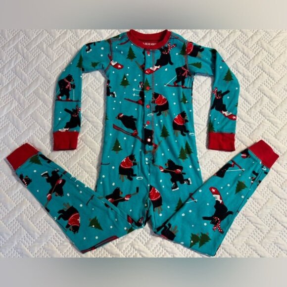 Little Blue House Kids Wild Winter 4T Size 4 Unisex Teal Skiing Footless Onesie - Picture 3 of 16